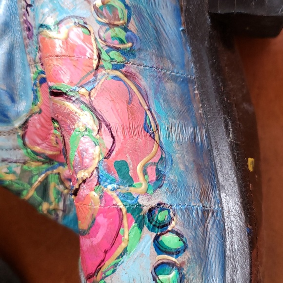 SOLD - Custom Hand Painted Dan Post Eelskin Boots Men's Sz 8 or Women's 10W - Picture 4 of 5